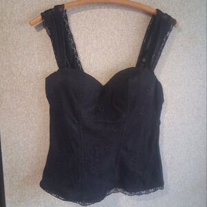 Black Lace Corset Bustier Top XL Witchy Goth Dark Romantic No Boning